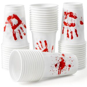 joyin 50 pcs halloween blood print cups disposable, 12oz hand print plastic cups bulk, party favors for party supplies, halloween cups for kids party decoration, coffee, juice beverages drinkware