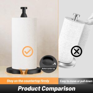 VEHHE Paper Towel Holder Countertop, Simply Tear Black Paper Towel Holder with Damping Effect & Non-Slip Suction Cups, Stainless Steel Paper Towel Stand for Bathroom Kitchen