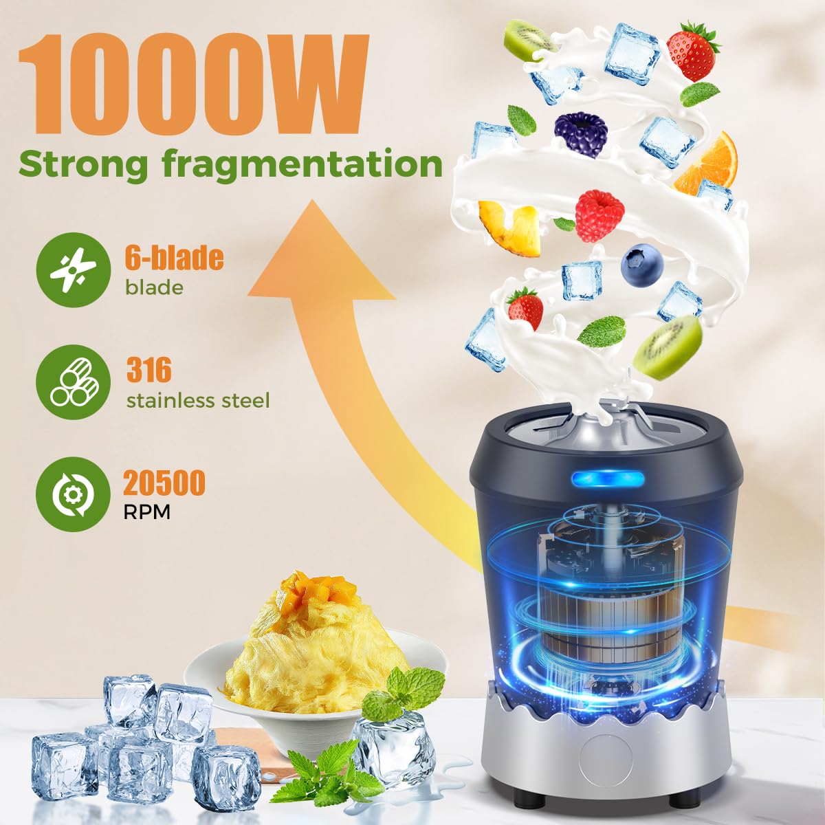 TOPZEE 1000W Blender, Bullet Blender for Smoothies, Dishwasher Safe with 24oz Easy Go Cups, Max 1200W