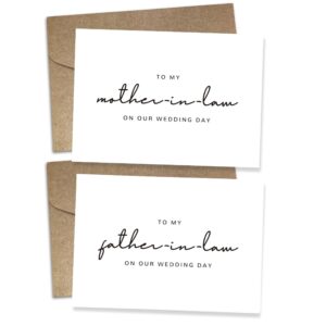 set of 2 parents in law wedding day card, parents in law of the bride/groom gifts, to my father in law on our wedding day, to my mother in law on our wedding day. （father/mother-in-law b）