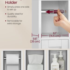 VASAGLE Over The Toilet Storage Shelf, Bathroom Storage Cabinet with Sliding Door, Adjustable Shelves, Toilet Paper Holder, Space-Saving, Modern, 9.8 x 32.7 x 66.9 Inches, Cloud White UBTS018W01