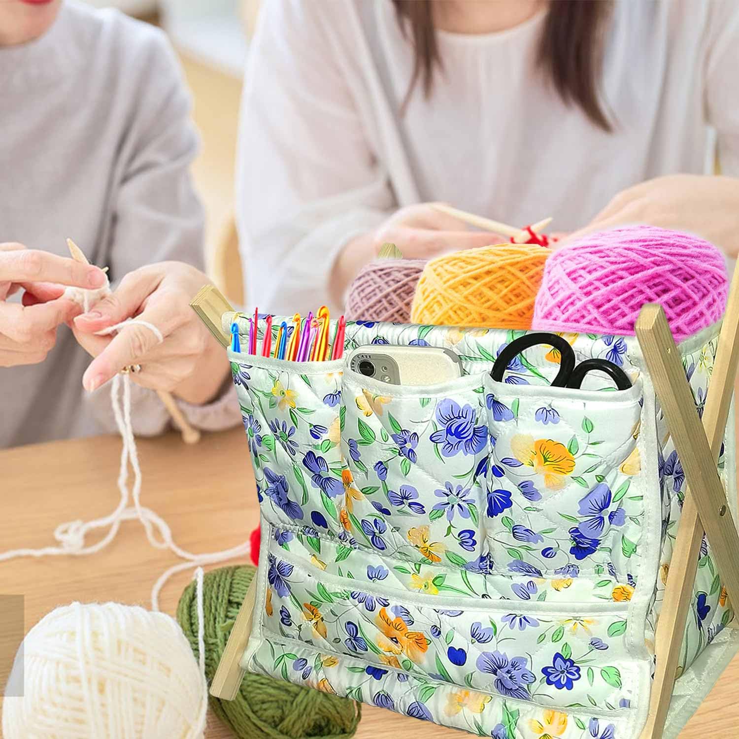 Gkesgm Yarn Storage Organizer for Yarn Skeins，Crochet Bag Organizer for Crochet Hooks Knitting Needles，Crochet Accessories, Crocheting & Knitting Gifts，(Flower-Purple) Yarn Holder Self Installation