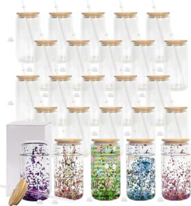 chljar 16oz snow globe tumbler, 25pack sublimation snowglobe cup with bamboo lids and straws, double walled glass mug bulk, pre drilled glass blank for snow globe glitter, individual packaging