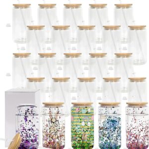 CHLJAR 16oz Snow Globe Tumbler, 25pack Sublimation Snowglobe Cup with Bamboo Lids and Straws, Double Walled Glass Mug Bulk, Pre Drilled Glass Blank for Snow Globe Glitter, Individual Packaging