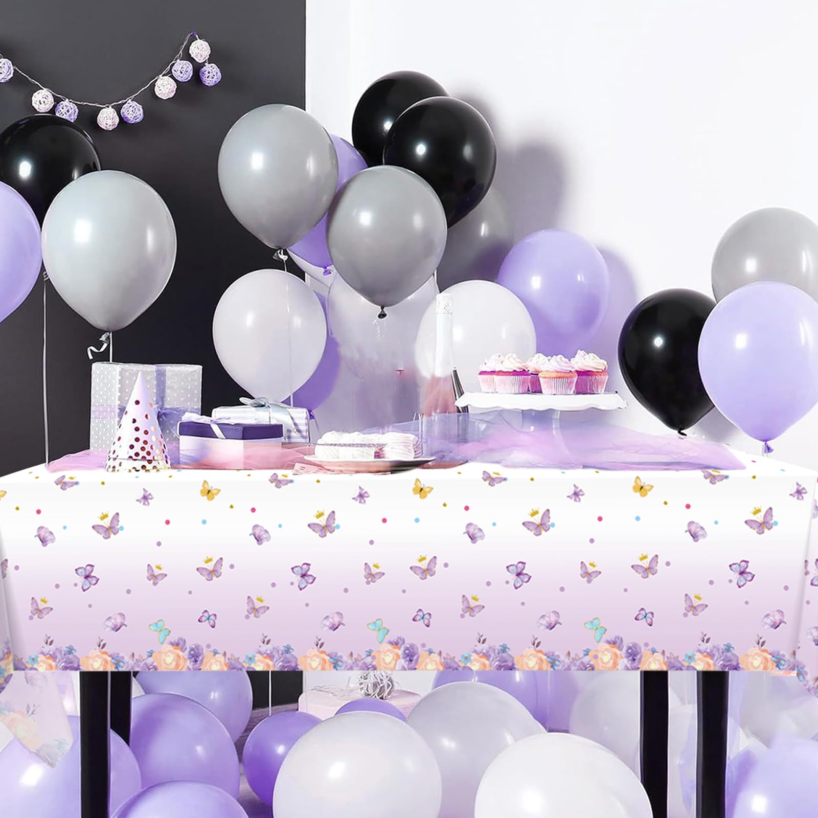 Butterfly Birthday Decorations Disposable Tablecloths - 3 Pcs Purple Birthday Butterfly Waterproof Table Covers, Butterfly Baby Shower Decorations for Girls, Spring Themed Table Party Supplies