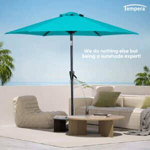 Tempera 10ft Patio Market Outdoor Table Umbrella with Push Button Tilt and Crank,Large Sun Umbrella with Sturdy Pole&Fade Resistant Canopy,Easy to Set, Turquoise