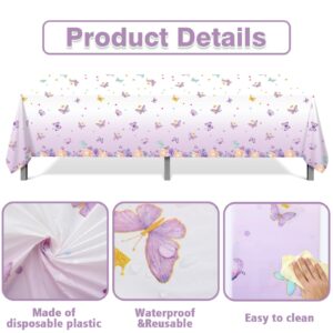 Butterfly Birthday Decorations Disposable Tablecloths - 3 Pcs Purple Birthday Butterfly Waterproof Table Covers, Butterfly Baby Shower Decorations for Girls, Spring Themed Table Party Supplies