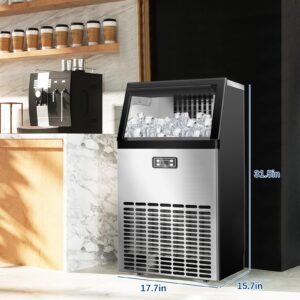 DOGHLY 120lbs/24H Commercial Ice Maker,48 Cubes/11mins, 33lbs Ice Storage Capacity, Counter Ice Maker Self Cleaning, 24 Hour Timer Stainless Steel Freestanding Ice Maker Machine (120lbs/day)