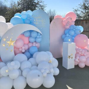 ADOINBY Pink Blue White Balloons, 70 Pcs 12 inch Pink Blue and White Balloons Confetti Latex Balloon with Ribbon for Gender Reveal Baby Shower Birthday Bridal Shower Wedding Party Decorations Supplies