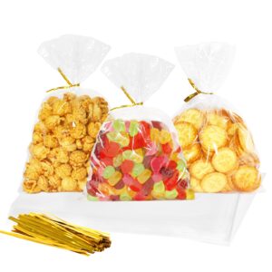 wikday cellophane bags 100 pcs 6x10 inches clear gift gags with ties plastic treat party favor candy bags for gift giving, packaging snack, products