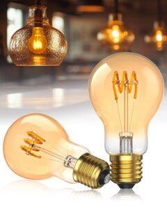 tobebright a19 vintage led edison light bulbs, 4w equivalent 40w led bulbs, 2200k amber warm light bulbs, e26 medium base spiral filament dimmable light bulbs for bedroom living room home, 2-pack