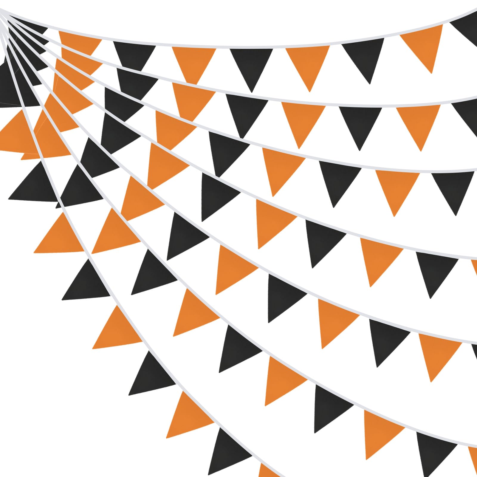 GCQQ Black Orange Banner Decoration, 40Ft Halloween Pennant Banner, 42Pcs Triangle Pennant Flags Banner, Fabric Flag Banner for Halloween, Grad, Birthday,Bridal Shower, Wedding Party Decoration