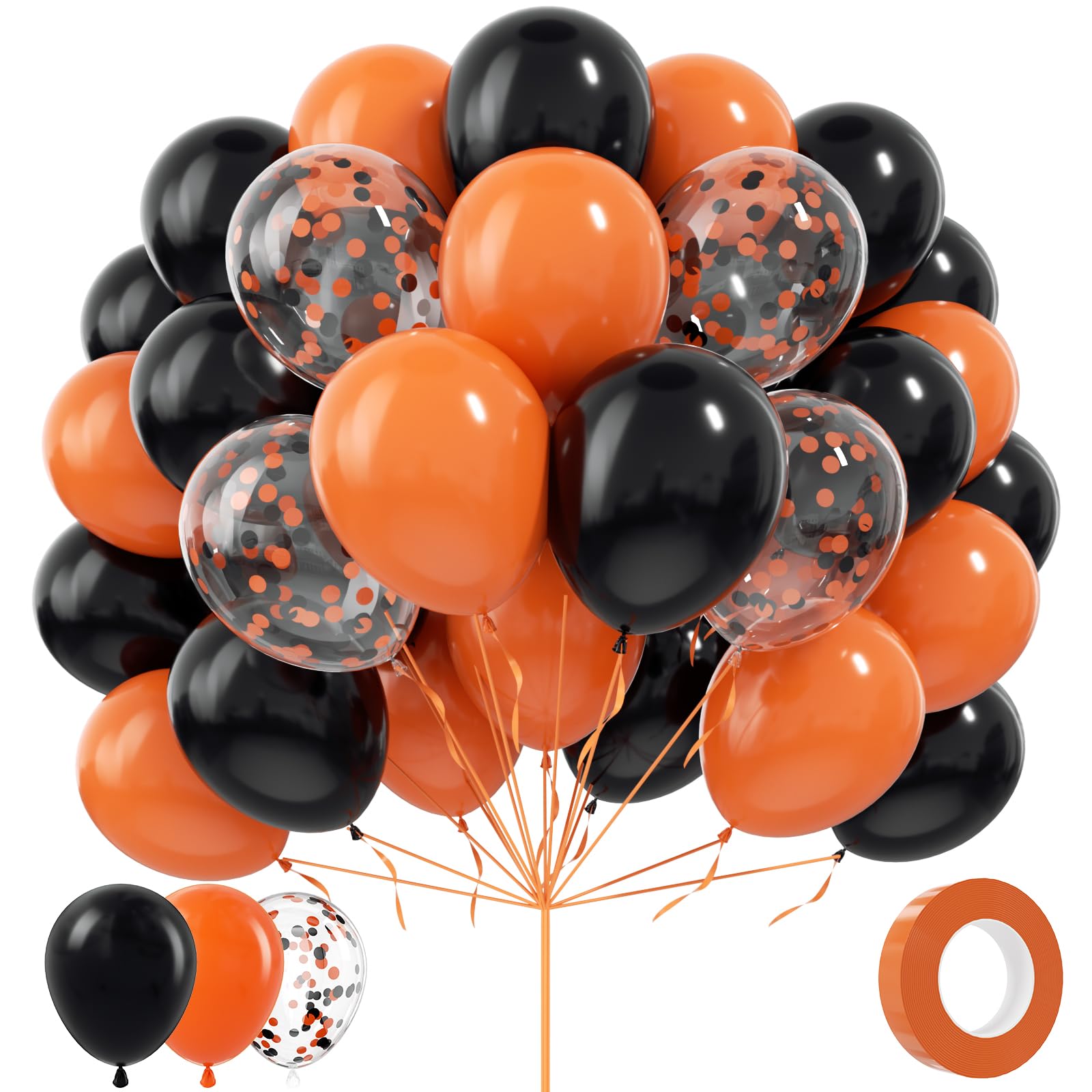 ADOINBY Black and Orange Balloons, 70Pcs 12inch Black Orange Latex Balloon and Confetti Balloons for Halloween Celebration Trick or Treat Party Spooky Ghost Party Bar Anniversary Graduation Decoration