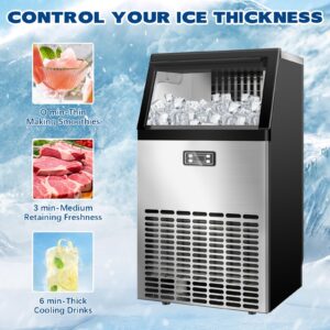 DOGHLY 120lbs/24H Commercial Ice Maker,48 Cubes/11mins, 33lbs Ice Storage Capacity, Counter Ice Maker Self Cleaning, 24 Hour Timer Stainless Steel Freestanding Ice Maker Machine (120lbs/day)