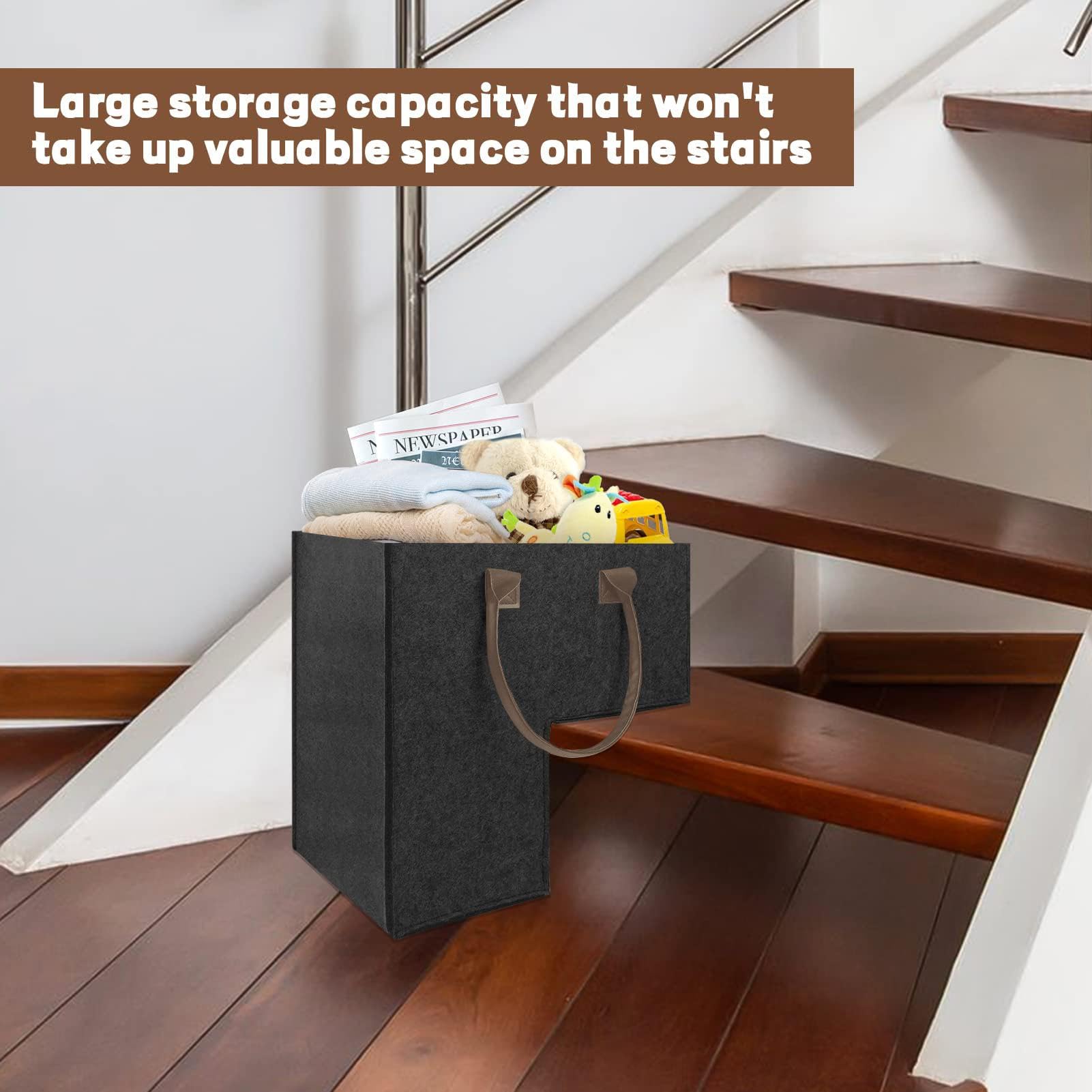 Stair Basket, Step Storage Basket, L-Shaped Design Step Storage Organizer, Staircase Baskets For Carpeted Stairs, Foldable Step Storage Laundry Basket, Staircase Baskets for Carpeted Steps, Hard Board