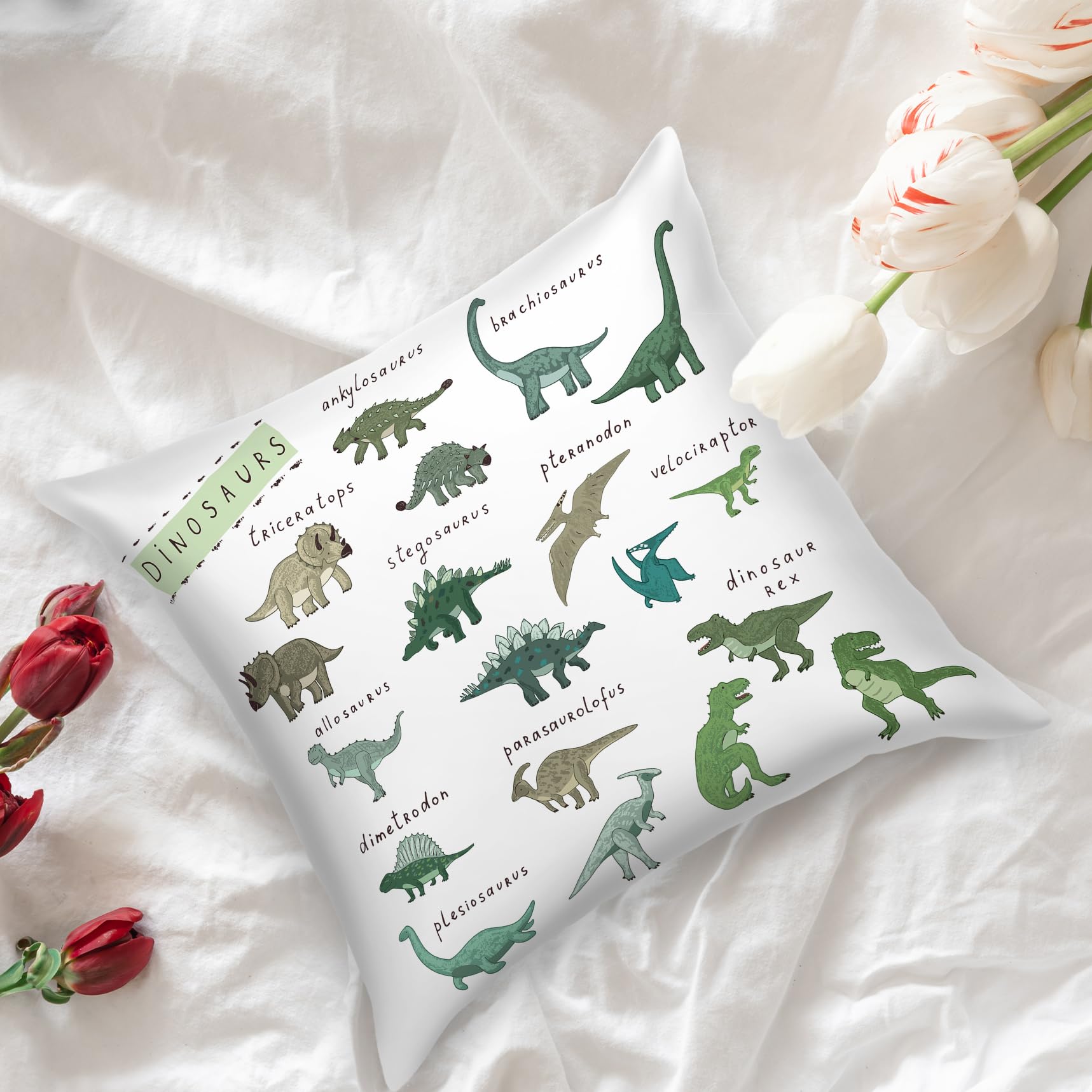 Qlmx Dinosaur Silk Pillow Cases for Kids Pillowcase - 18x18 Pillow Cases Decorative Pillow Covers for Bed, Dinosaur Pillowcase Satin Pillowcase for Hair and Skin, Cotton Kids Pillow Cover for Boys