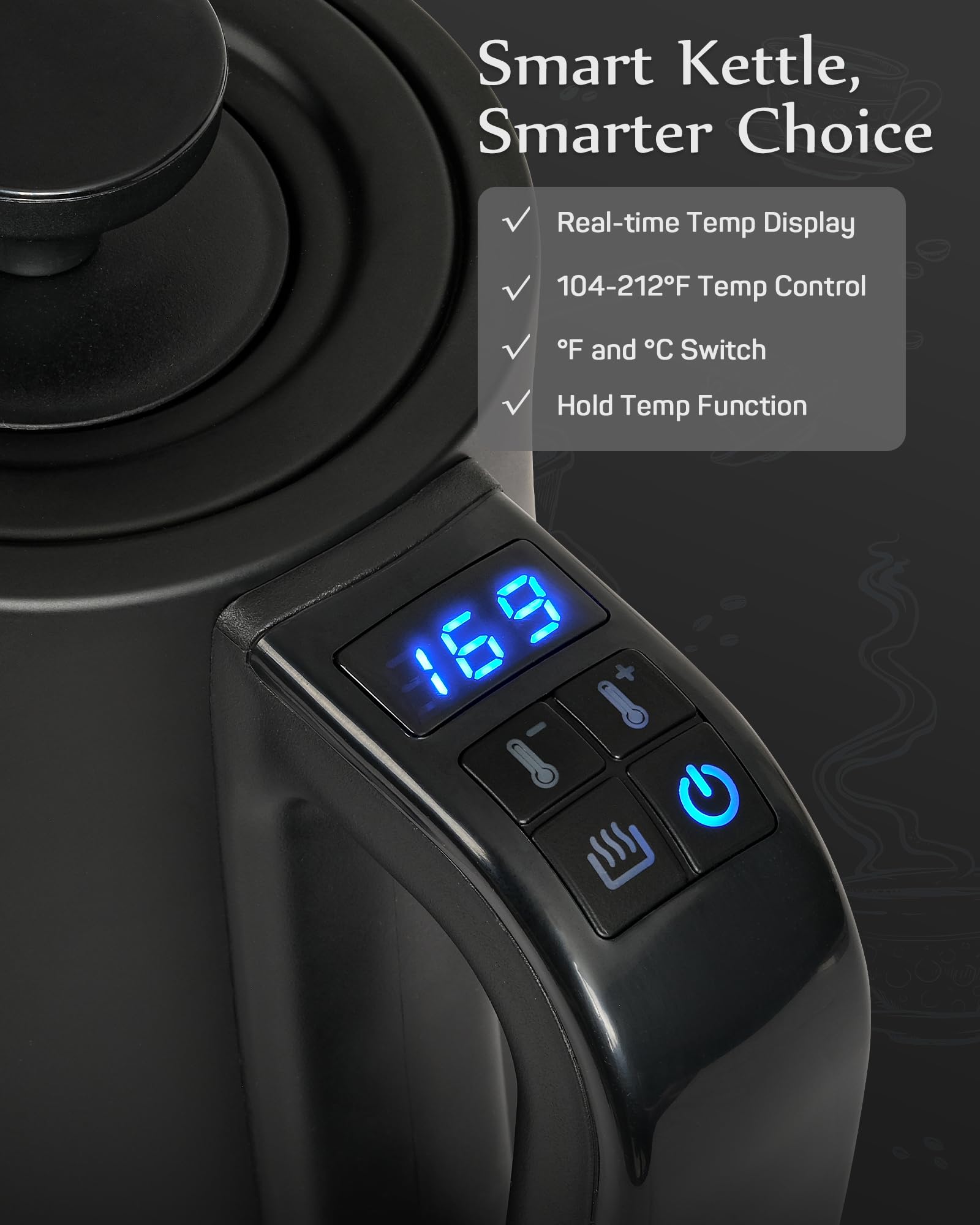 Amaste Gooseneck Electric Kettle, Electric Tea Kettle With Temperature Control, 34oz Pour Over Electric Kettle for Coffee & Tea, 304 Stainless Steel Inner, Auto Shut-Off & Keep Warm, Matte Black