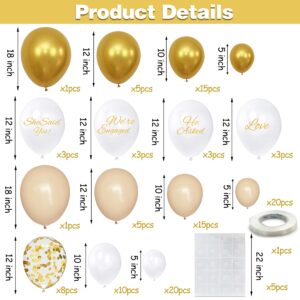 132 PCS Engagement Balloons Garland Arch Kit Balloon White Sand Gold Confetti Balloons Garland for Bridal Shower Engagement Wedding Party Decoration