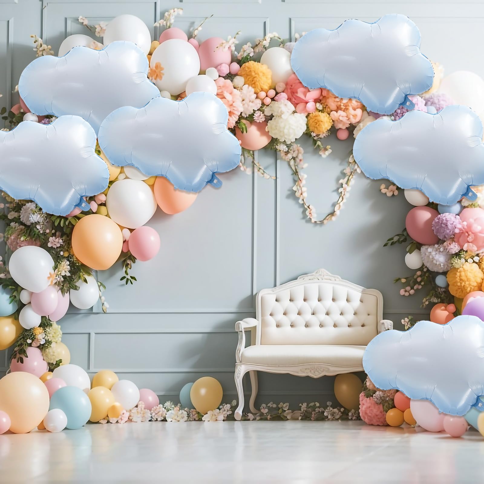 Ckepvo Cloud Balloons 6PCS White Cloud Foil Balloons Cloud Party Decorations,Cloud Balloon For Birthday Party Decorations Supplies Themed Party Birthday Baby Shower,Clouds Decorations