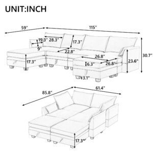 FANYE U-Shaped Oversized 6 Seaters Modular Storage Sectional Sofa with SeatStorage, L/U-Shaped Free Combination Linen Upholstered Couch Cum Daybed Convertible Sleeper Sofabed for Living Room