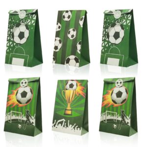 yipaxeje 12 pack paper soccer party favor bags - ideal for birthday gift bags, snack bags, and party favor bags for kids birthday - includes 12 soccer stickers for customization