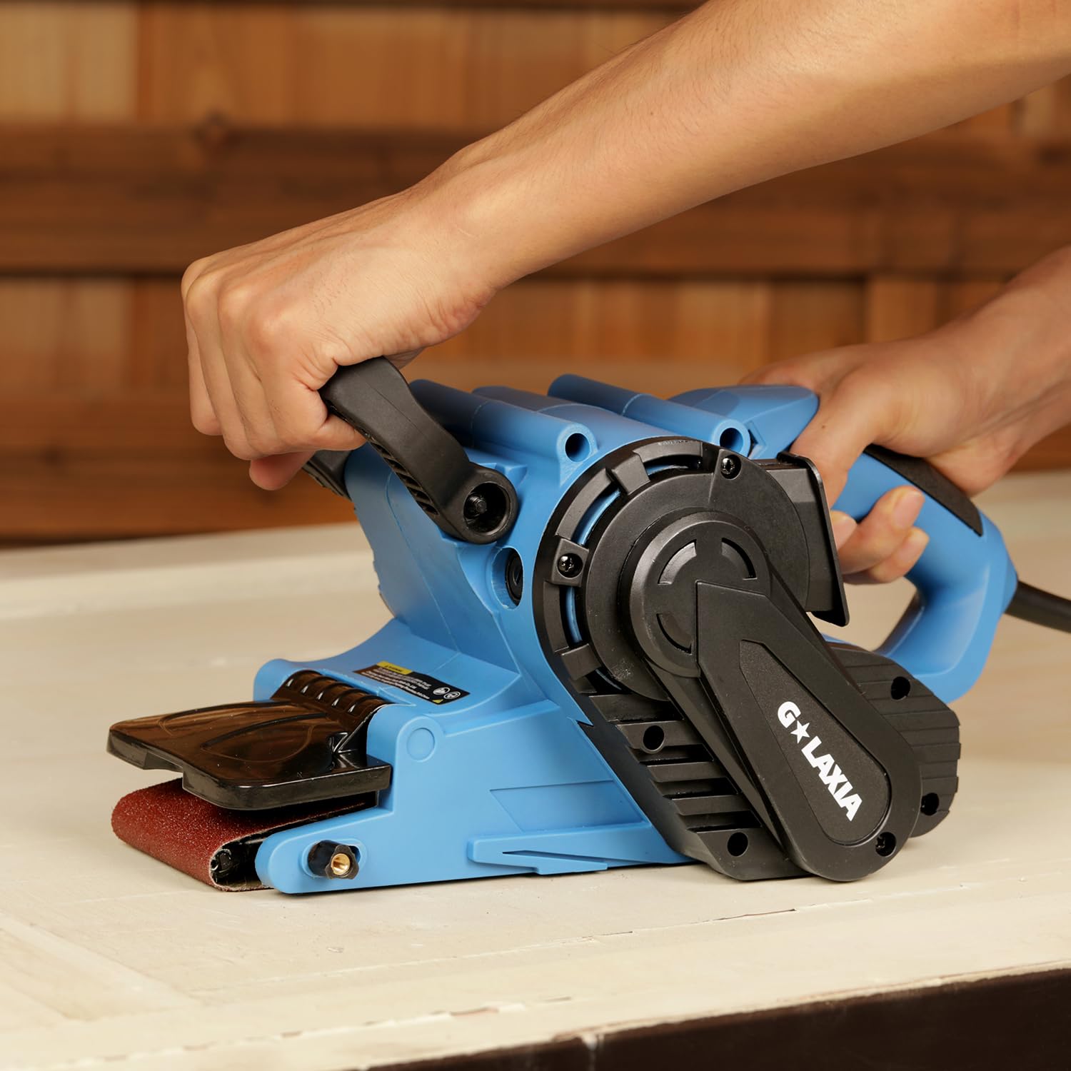 G LAXIA Belt Sander, 8 Amp Corded Sander with Dust bag, 3” x21” Sanding Belt, 6 Adjustable Speed 120-380 m/min and 3 Position Handle for Polishing and Sanding