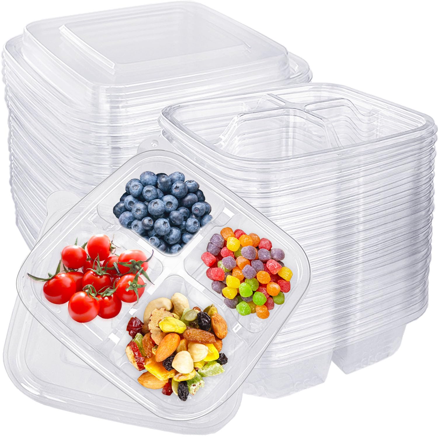 Haawooky 30 Pcs Bento Snack Containers,4 Compartment Meal Prep Lunch Containers with Lids,Food Storage Containers for School Work Travel