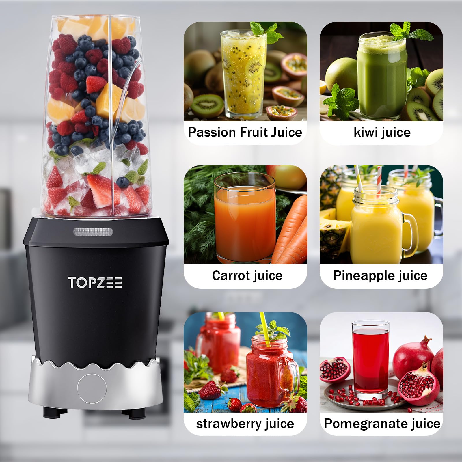 TOPZEE 1000W Blender, Bullet Blender for Smoothies, Dishwasher Safe with 24oz Easy Go Cups, Max 1200W