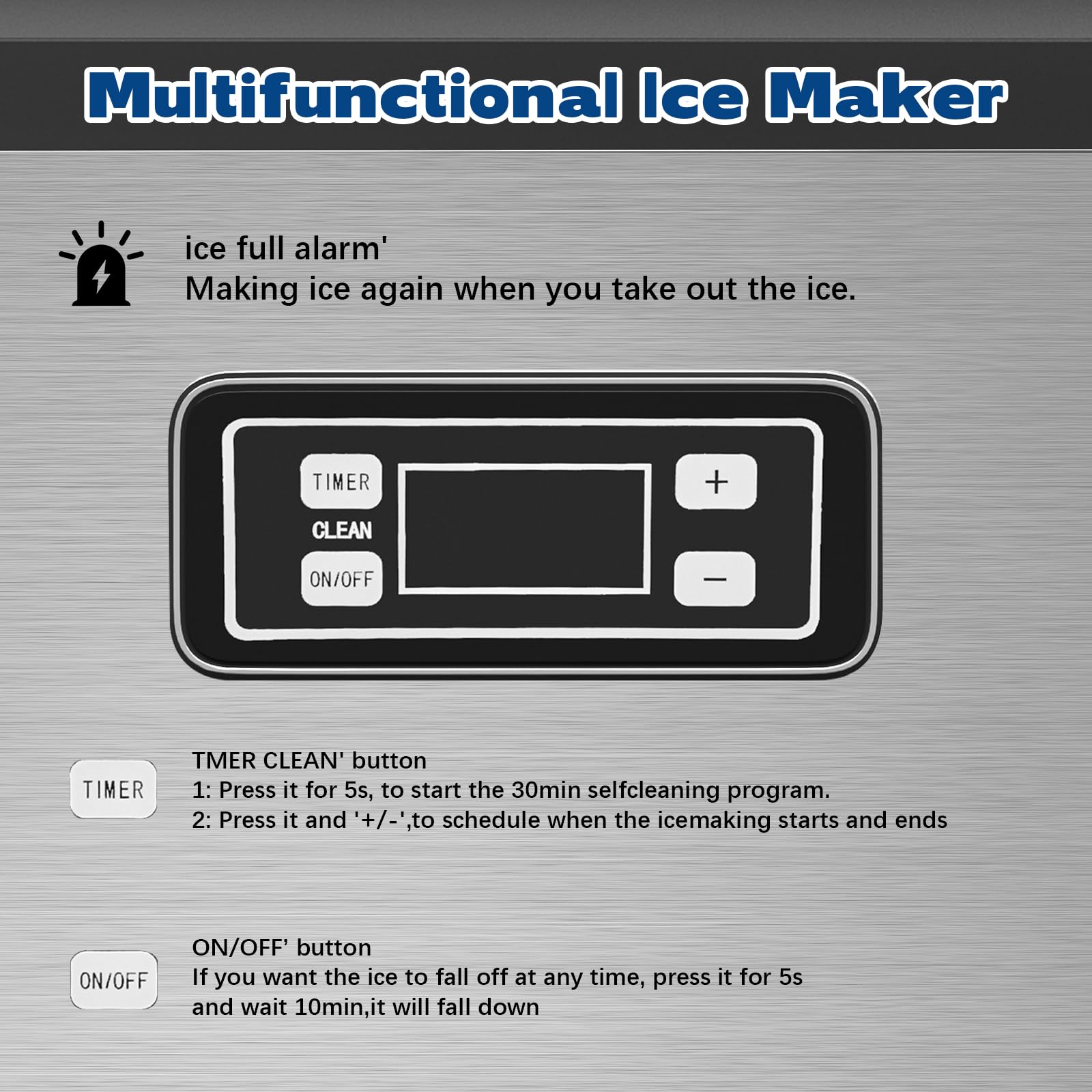 DOGHLY 120lbs/24H Commercial Ice Maker,48 Cubes/11mins, 33lbs Ice Storage Capacity, Counter Ice Maker Self Cleaning, 24 Hour Timer Stainless Steel Freestanding Ice Maker Machine (120lbs/day)