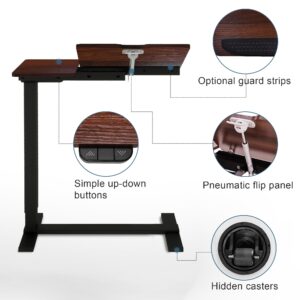 Fromann Electric Height Adjustable Standing Laptop Desk Movable Sit to Stand Desk, Overbed Bedside Laptop Table with Tilting Board and Wheels for Home Office (Black Walnut)