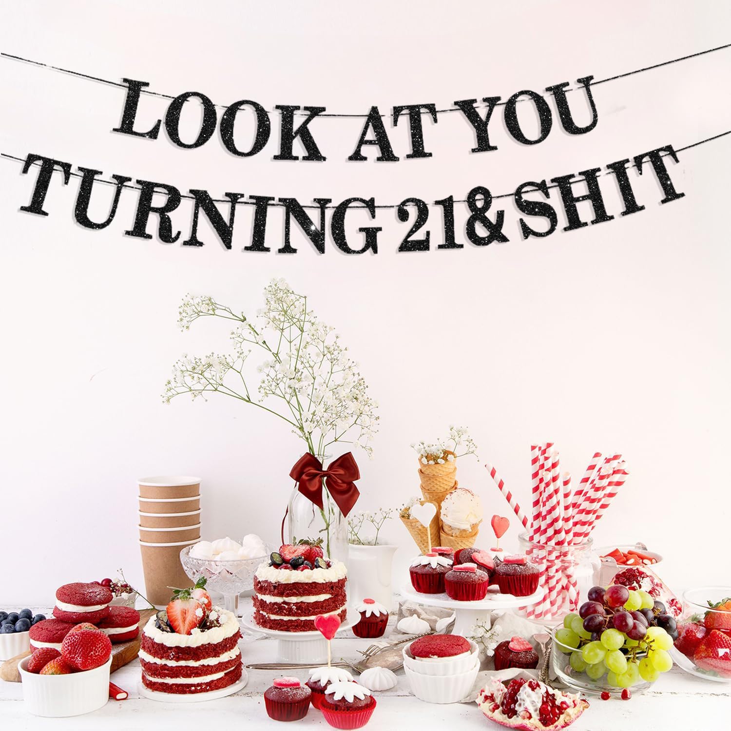 Look At You Turning 21 & Sh*t Banner 21st Birthday Banner 21st Birthday Sign Glitter Rip Fake ID Banner for Funny 21st Birthday Decorations 21st Birthday Decor 21 Bday Decorations 21 Party decorations