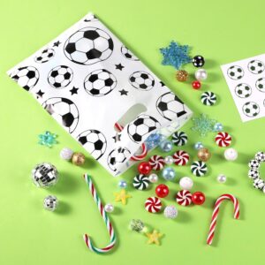 PEUTIER 50pcs Soccer Gift Bags, Plastic Soccer Party Bags Soccer Goodie Goody Snack Treat Candy Bags Soccer Present Party Favor Bags for Team Kids Teens Games Sports Events Supplies (White)