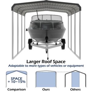 Xilingol 10x15 FT Metal Carport, Heavy Duty Carport Canopy with Galvanized Steel Frame and Roof, Outdoor Storage Shed, Car Tent Garage Shelter for Pickup, Truck, Boat and Tractor, Grey