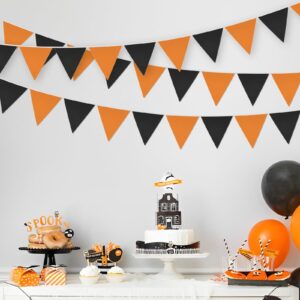 GCQQ Black Orange Banner Decoration, 40Ft Halloween Pennant Banner, 42Pcs Triangle Pennant Flags Banner, Fabric Flag Banner for Halloween, Grad, Birthday,Bridal Shower, Wedding Party Decoration