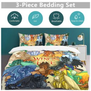 SHELLCELL Wings-of-Fire Dragon 3 Pieces Duvet Cover Set, Soft Bedding Comforter Cover Set with Zipper Closure, 1 Duvet Cover and 2 Pillowcases for Bedroom All Season 79"x90"