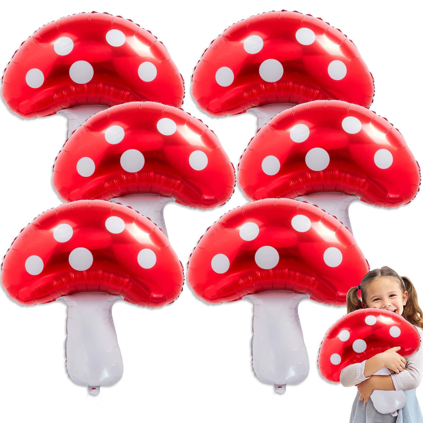 Ckepvo 6pcs Large Mushroom Balloons Mushroom Party Decorations,31 Inch Mushroom Decor Foil Balloons,Mushroom Balloon For Wedding Celebration Forest Plant Themed Party (A-Red)