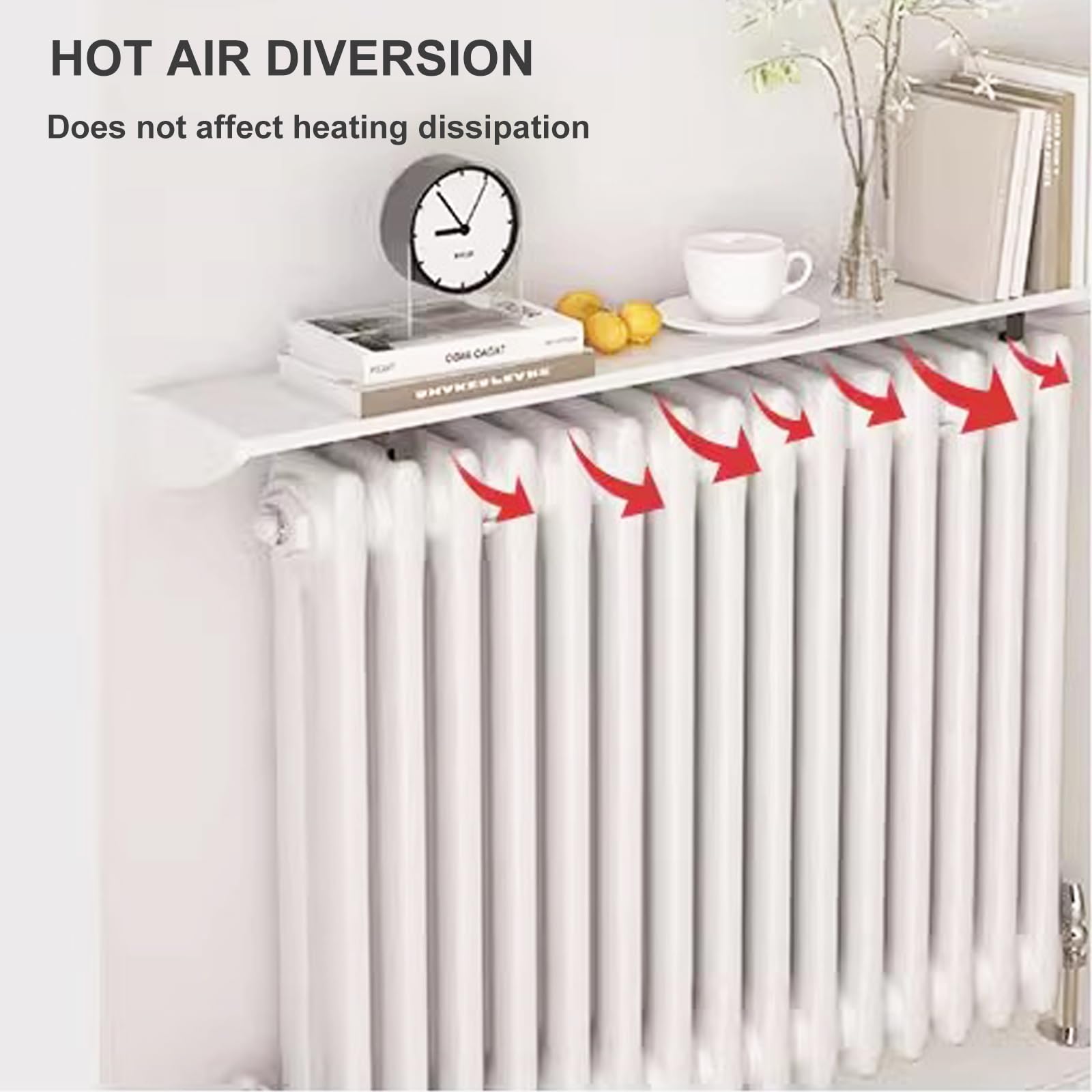 GXHYSW Radiator Covers White, Over Radiator Shelf Maximize Space, Stylish Heater Cover Dust-Proof Anti-Smoke for Living Room Bedroom, No Drilling Required with Easy to Fit Bracket,65cm