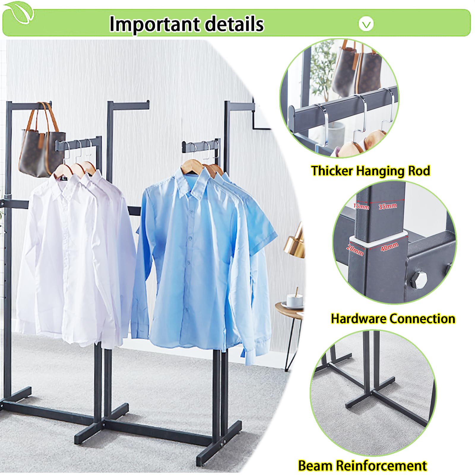 FKKPRVAX Floor Standing Metal Garment Rack - Heavy Retail Display Racks With Wheels, 6 Arms Clothing Rack, Square Tubing Portable Shirt Rack, Merchandise Display RackFor Hanging Clothes (Gold)