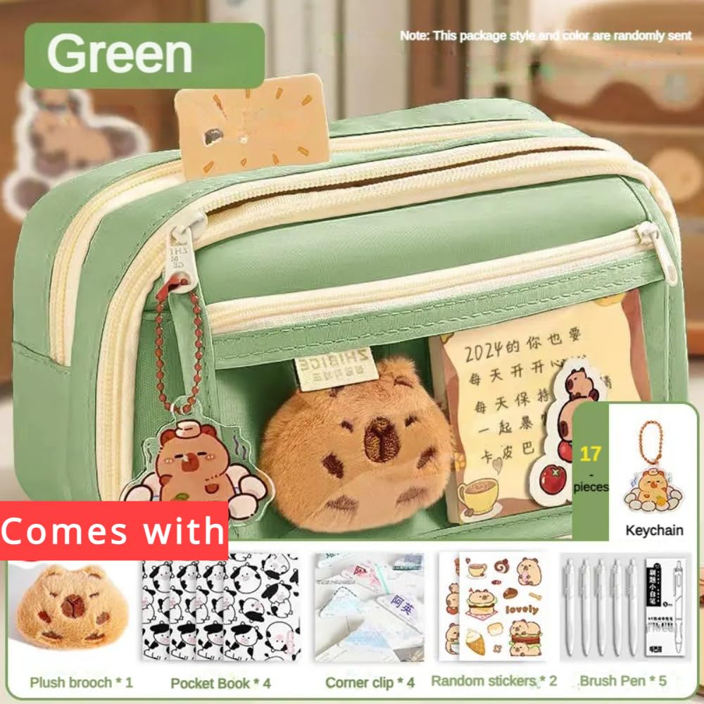 COPAMVR Pencil Case Large Capacity Pencil Pouch Aesthetic with Multi-Pieces Ultimate Organizer Kit: Spacious & Chic Pouch with Premium Assorted Essentials (Green-A set), PB9587