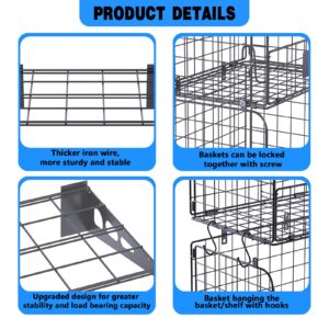 Heevir Garage Wall Shelving with Wire Basket, Heavy Duty Shelf Wall Mount Garage Organizer, Wire Basket with Garage Storage Rack Floating Shelves for Home Garden Workshop Organization and Storage