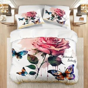 jaqwll 3pcs fashion fresh duvet cover set, butterfly floral print bedding set, soft comfortable and skin-friendly duvet cover, for bedroom guest room (1*duvet cover + 2*pillowcase, without core) twin