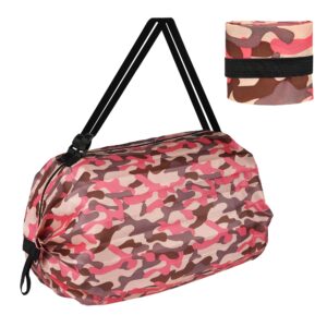 evron reusable travel grocery bags,travel laundry bag,dirty clothes organizer,shopping bag,duffle bag,foldable tote bags (pink camo)