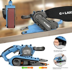 G LAXIA Belt Sander, 8 Amp Corded Sander with Dust bag, 3” x21” Sanding Belt, 6 Adjustable Speed 120-380 m/min and 3 Position Handle for Polishing and Sanding