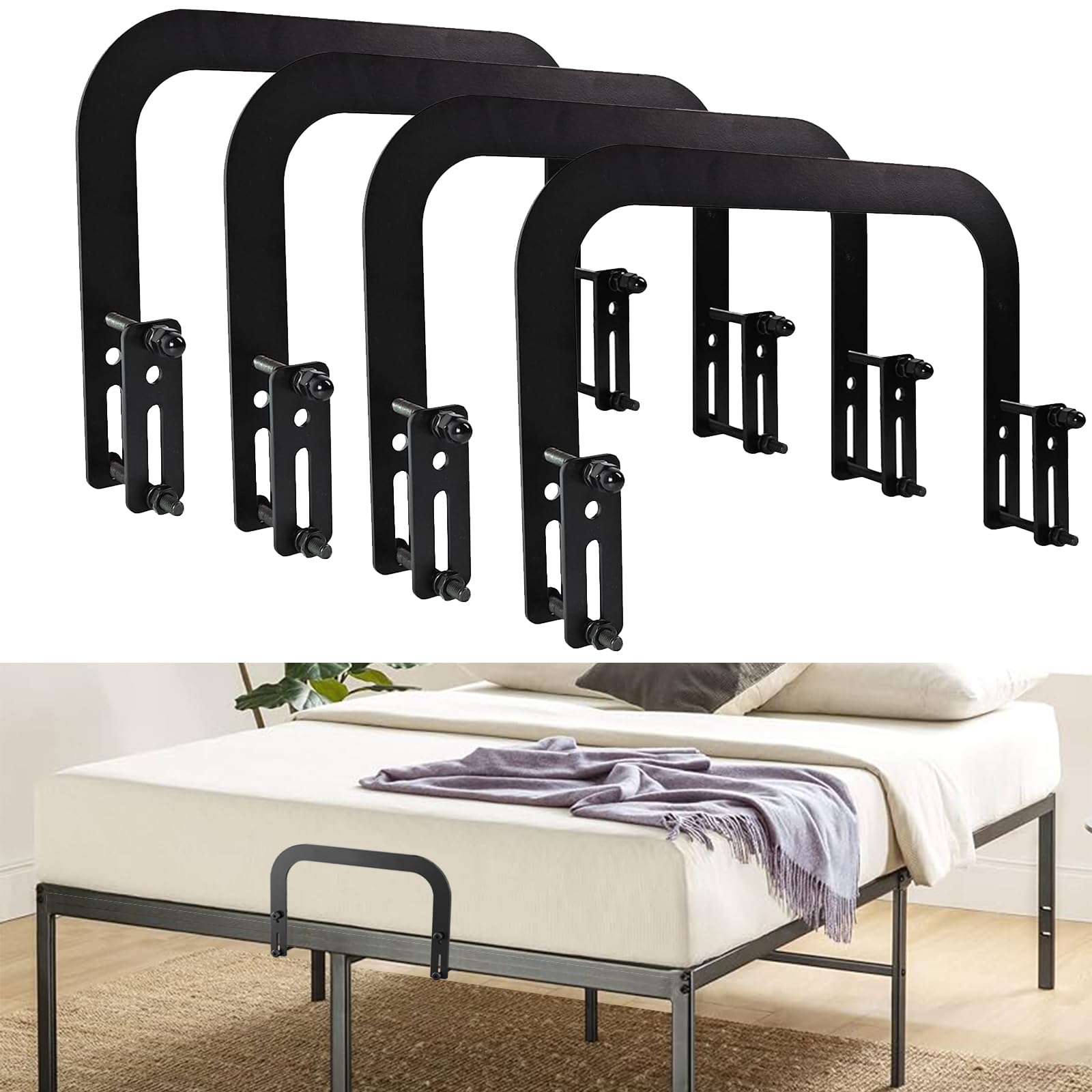 ANTEISI 4 Pcs Mattress Holder for Metal Bed Frame,Mattress Retainer,Non Slip Mattress Gripper,Mattress Slide Stopper for Metal Frame.Black