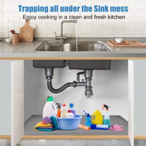 Under Sink Mat for Kitchen Waterproof, 37" x 19" Silicone Under Sink Liner Kitchen & Bathroom Cabinet Protector Mats, Heavy Duty Flexible Under Sink Drip Tray with Lip, Cool Grey