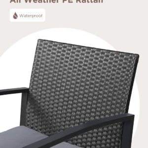 Aiho 3 Pieces Patio Furniture Set, Outdoor Rocking Chair Sets with Cushion, Modern Rattan Conversation Sets for Porches and Balcony, Gray Cushion