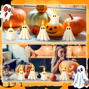 Conelist 6 Pieces Halloween Large Ghost Candles White Spooky Ghost Scented Candles Halloween Candles Horror Gifts Candle Tea Lights Goth Room Decor for Dining Table Party Bedroom(Cute Style)