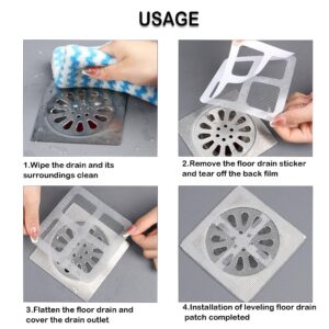 30 PCS Pack, 4" X 4" Disposable Shower Drain Mesh Strainer, Multifunctional Shower Drain Cover Hair Catcher for Bathroom Laundry Bathtub Kitchen Sink, Hair Drain Sticker for Human and pet