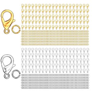 mkcyd 700pcs lobster claw clasps and open jump rings set,18k gold and silver necklace clasp bracelet clasps and closures lobster clasps parrot trigger clasps for jewelry making