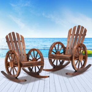 OUTGUAVA Outdoor Wooden Rocking Chairs Set of 2, Adirondack Rocker Chairs Oversized Patio Rocking Chairs for Porch Lawn Garden Poolside